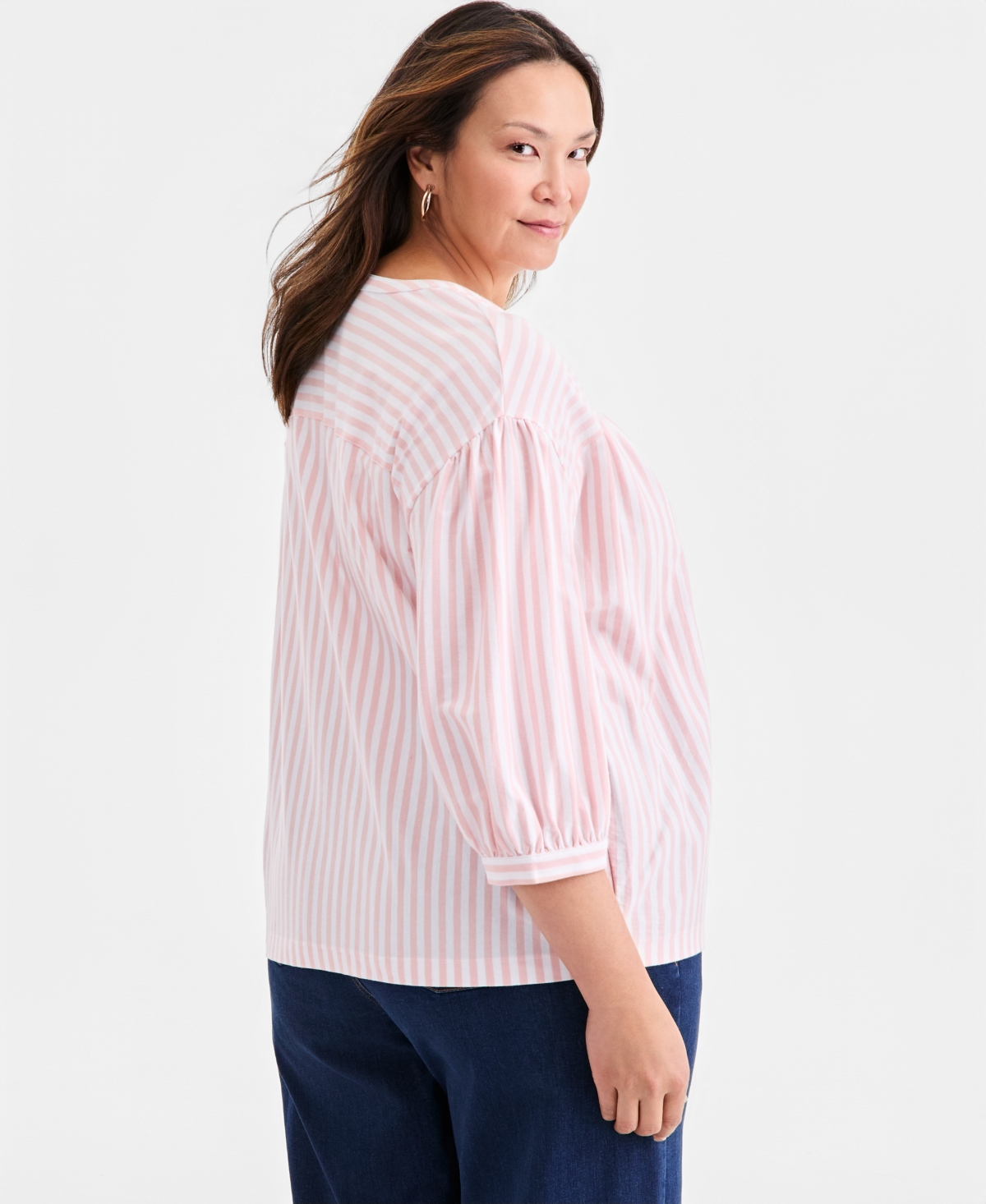 Style & Co Plus Size Printed Split-Neck 3/4-Sleeve Top, Macy's Exclusive