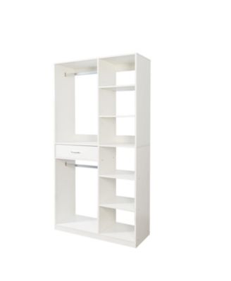 Freestanding Wardrobe Closet with Shelves Drawer & Hanging Rod