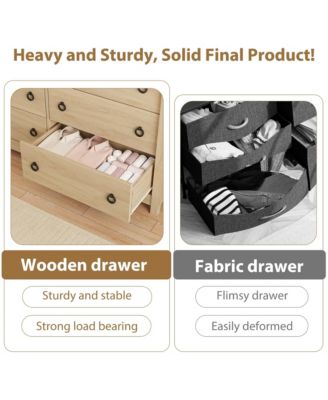 6-Drawer Modern Wood Dresser with Golden Ring Pull Handles, Wide Storage Cabinet for Living Room, Entryway, Oak Finish