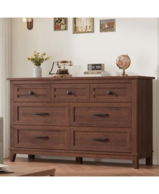 7-Drawer Brown Freestanding Dresser 54" Wide, Large Storage Closet Organizer Chest for Living Room, Entryway, Bedroom