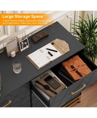 8-Drawer Modern Wooden Dresser TV Stand, Wide Chest of Drawers, Metal Handles, Living Room Entertainment Center