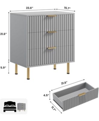 Modern Fluted Grey 3-Drawer Dresser with Wide Top and Deep Storage Drawers, Stylish Organizer for Bedroom or Living Room