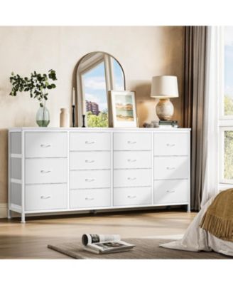 63 Inch White 14 Drawer Dresser, TV Stand, Large Storage Cabinet for Bedroom, Living Room