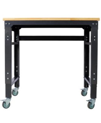 Adjustable Rolling Workbench with Rubber Wood Top (35" Wide