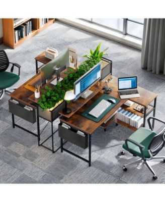 Streamdale 47" Gaming Desk with Power, L-Shaped, Monitor Stand & Shelves, Vintage