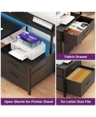 72.8" L Shaped Desk with File Drawer, Reversible Computer Desk with Power Outlet, LED Strip, Monitor Stand & Storage Shelves