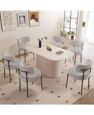 63" Cream Dining Table & 6 Cushioned Chairs