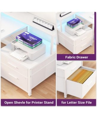 67'' L-Shaped Desk with Drawers and Shelves, Reversible Corner Computer Desk with Power Outlet & Monitor Stand