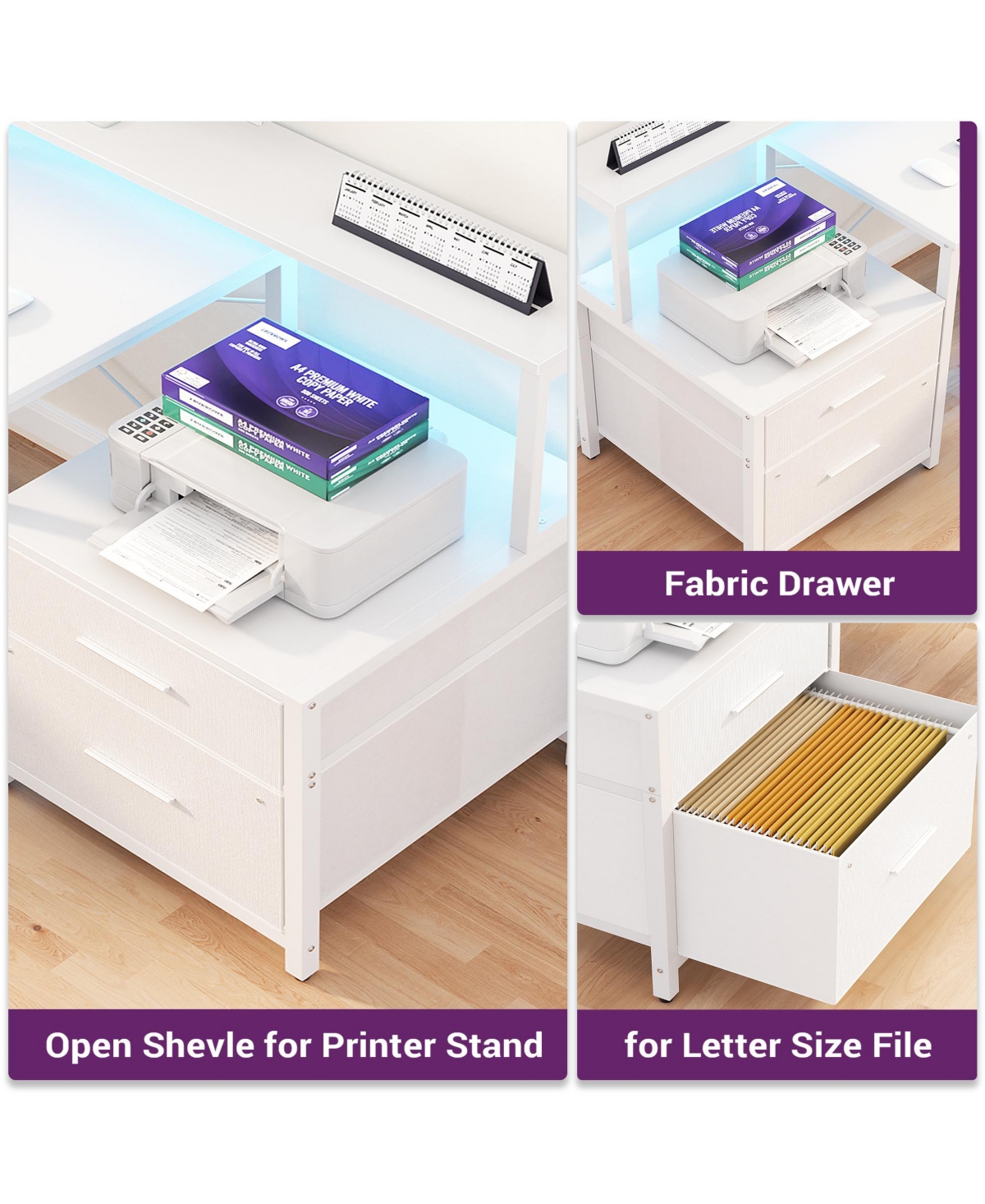 Aheaplus 67'' L-Shaped Desk with Drawers and Shelves, Reversible Corner Computer Power Outlet & Monitor Stand