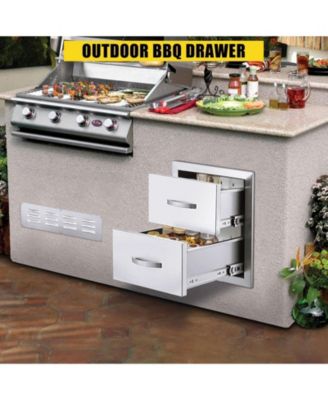 14W x 23D x 15H Inch Stainless Steel Outdoor Kitchen Drawers, Flush Mount Double BBQ Access Drawers