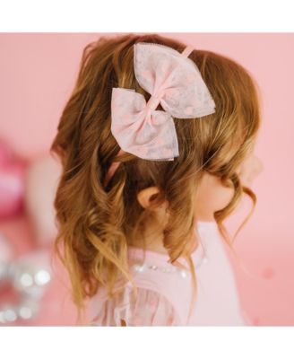 Little and Big Girls Flocked Heart Valentine's Day Tulle Bow Headband