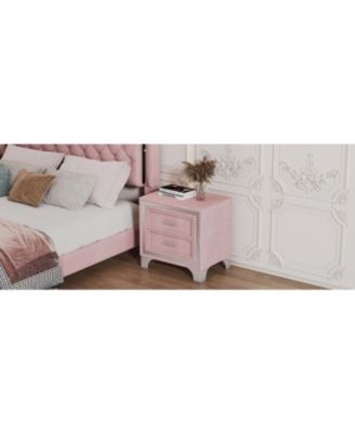 Mid-Century Velvet Nightstand, Pink