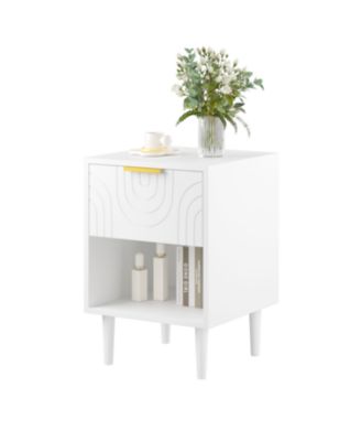 Modern Nightstand with Drawer & Shelf Gold Handle