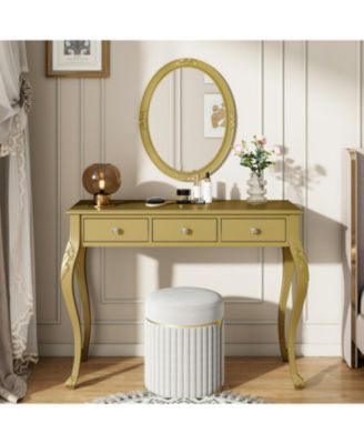 Luxury Vanity Desk with Mirror & 3 Drawers - Gold