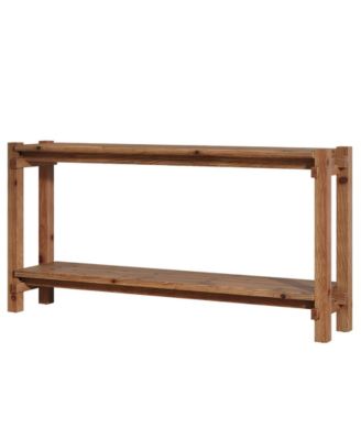 63-Inch Solid Wood Console Table, 2-Tier Farmhouse Entryway Table with Storage