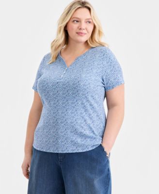 Plus Size Short-Sleeve Henley Top