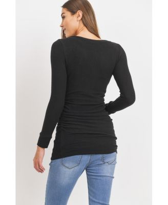 Maternity Long Sleeve Crew Neck Side Ruching Knit Top