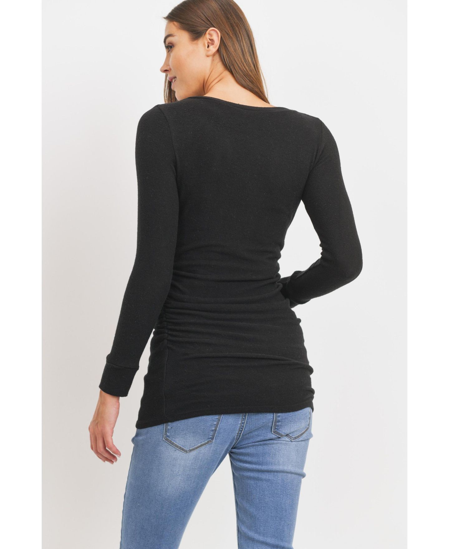 Топ Hello Miz Maternity Long Sleeve Crew Neck Side Ruching Knit Top, цвет: Чёрный — фото 4