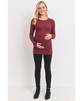 Maternity Long Sleeve Crew Neck Side Ruching Knit Top