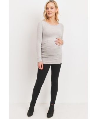 Maternity Long Sleeve Crew Neck Side Ruching Knit Top