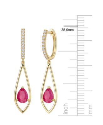 Emerald (1-1/4 ct. t.w.) And Diamond (1/6 ct. t.w.) Drop Earrings in 14k Gold (Also Available in Sapphire & Ruby)