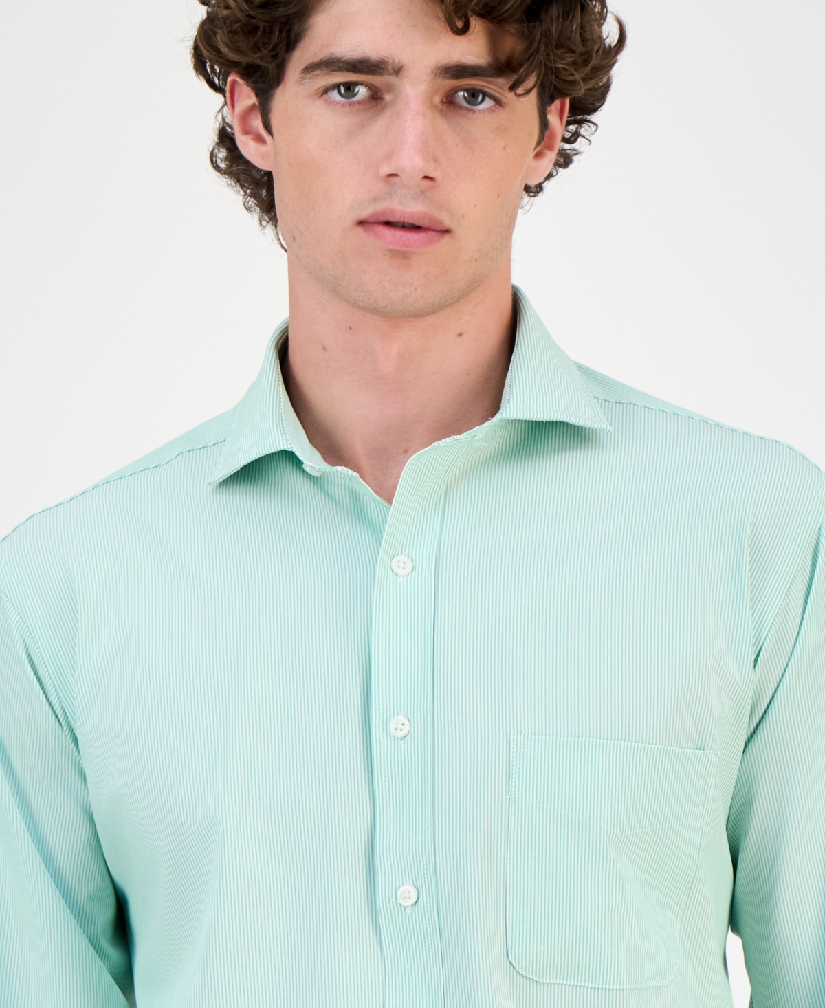 Club Room Men's Regular Fit Traveler Fine Stripe Dress Shirt, Created for Macy's
