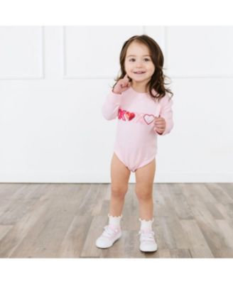 Baby Girls XOXO Sequin Patch Valentine's Day Long Sleeve Romper