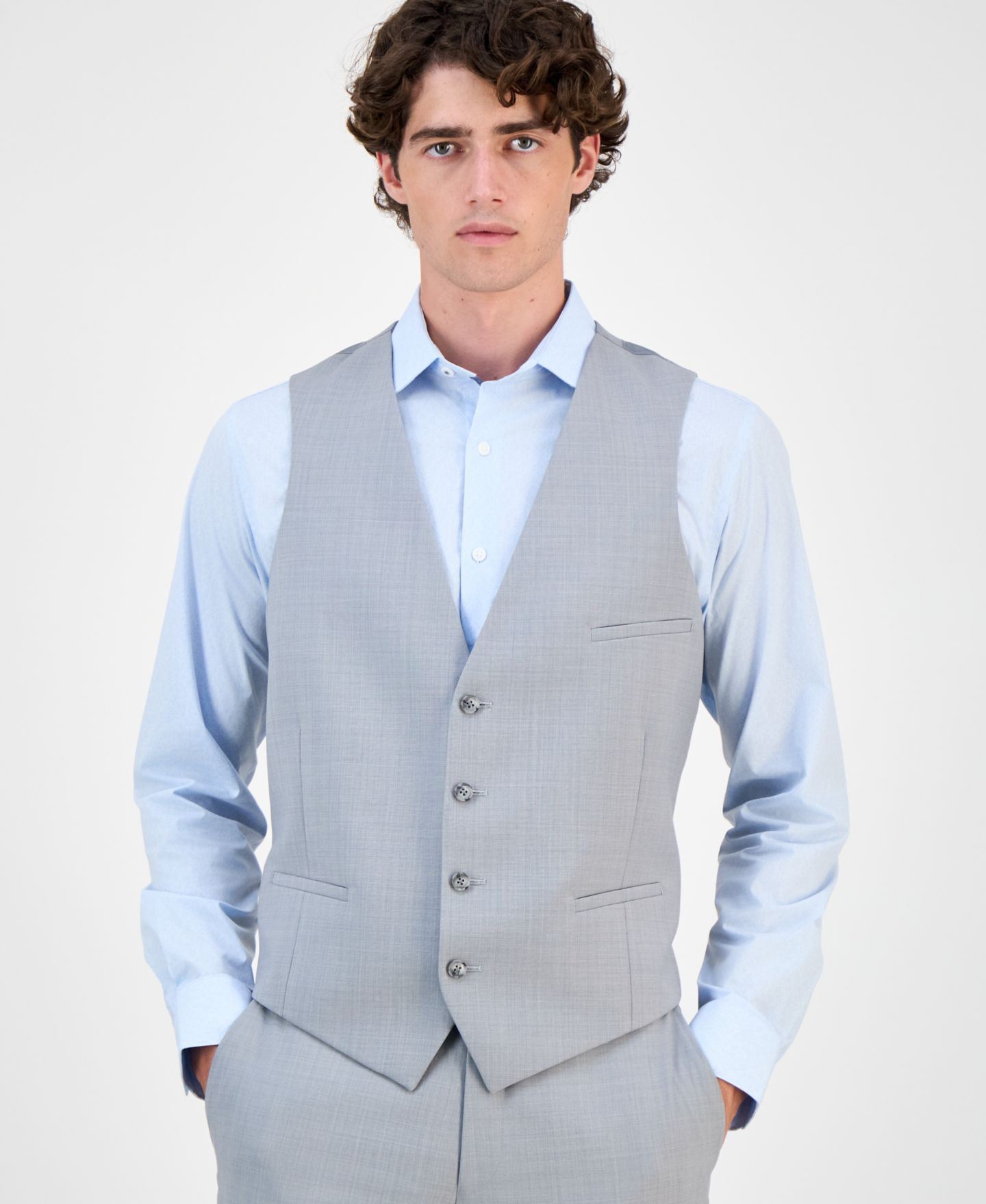 Мужской жилет Bar III Slim-Fit Sharkskin Suit Vest, цвет: Светлый серый — фото 1
