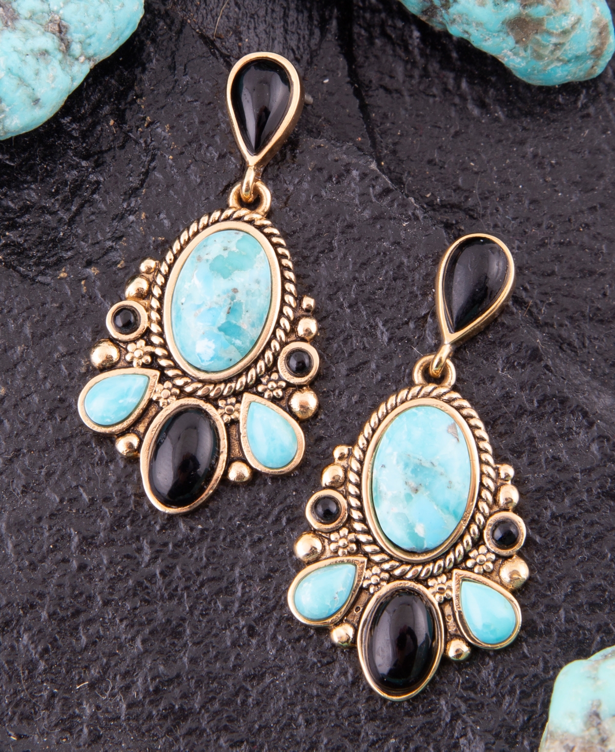 Barse Barcelona Blue Turquoise and Black Onyx Post Drop Golden Earrings