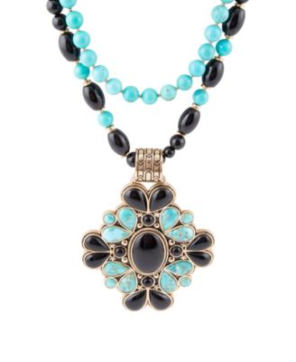 Barcelona Blue Turquoise and Black Onyx Golden Statement Necklace