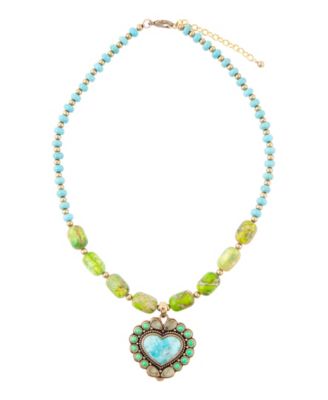 Legacy Heart Lime Green and Blue Turquoise Golden Pendant Necklace