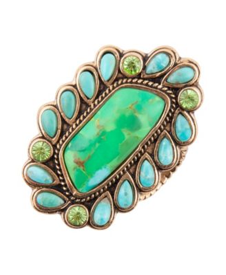 Legacy Lime Green and Blue Turquoise Golden Statement Ring