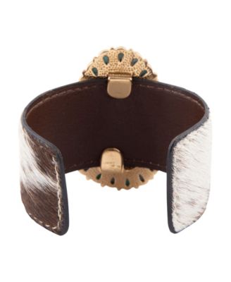 Genuine Turquoise Golden Bronze Cow Hide Cuff Bracelet