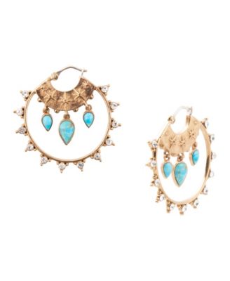 Celestial Blue Turquoise Golden Hoop Earrings