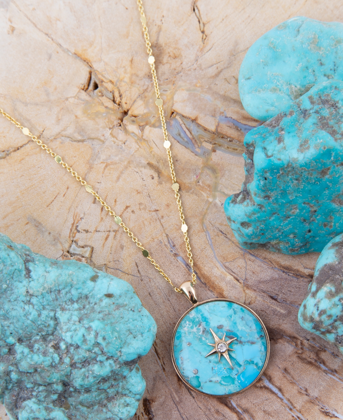 Barse Celestial Blue Turquoise Golden Pendant Necklace
