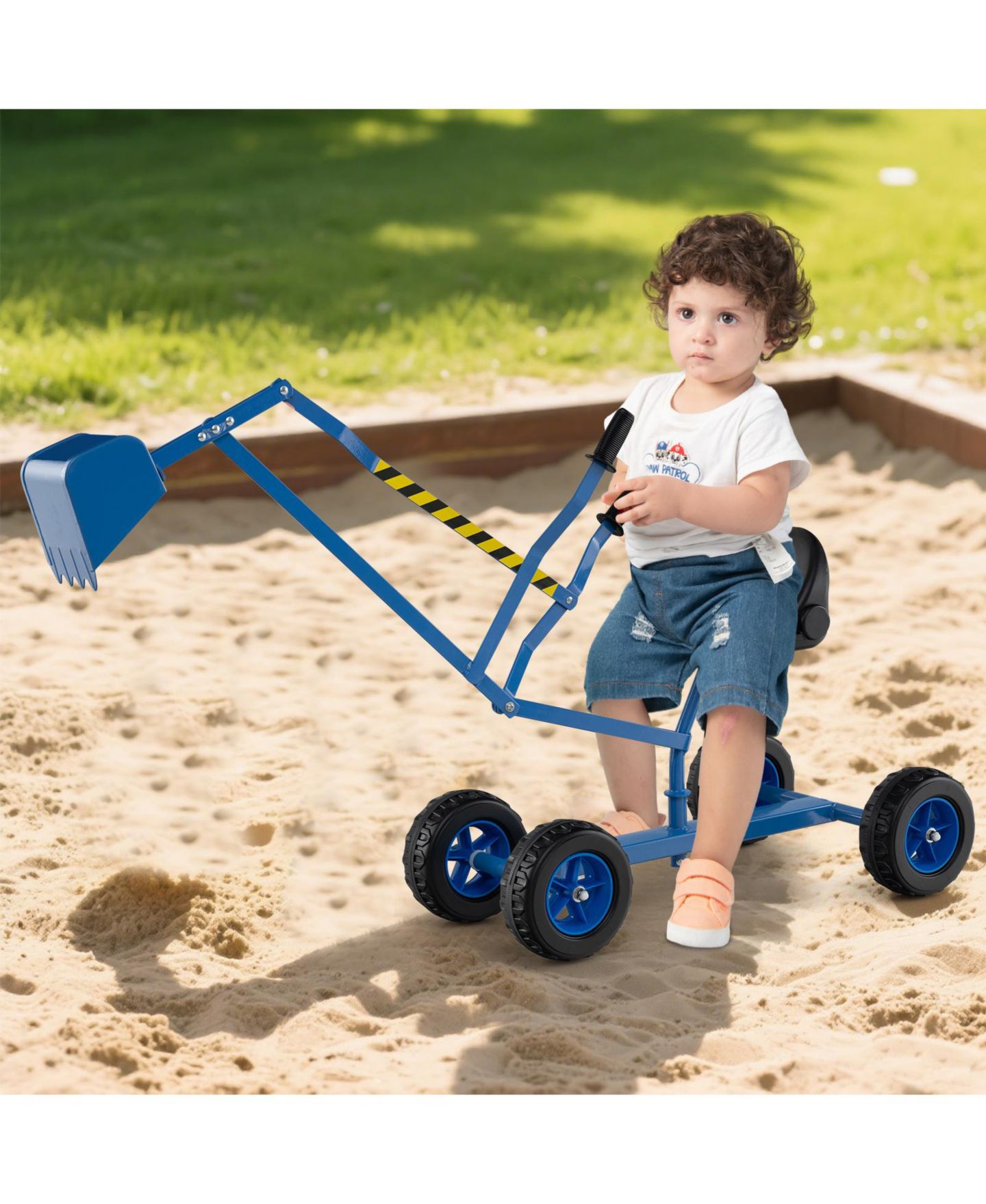 Детская игрушка HONGGE Sand Digger Ride-On Toy with Dual-Hand Controls and Metal Shovel Arm, Supports up to 110 lbs, Ages 3+, цвет: Синий — фото 4