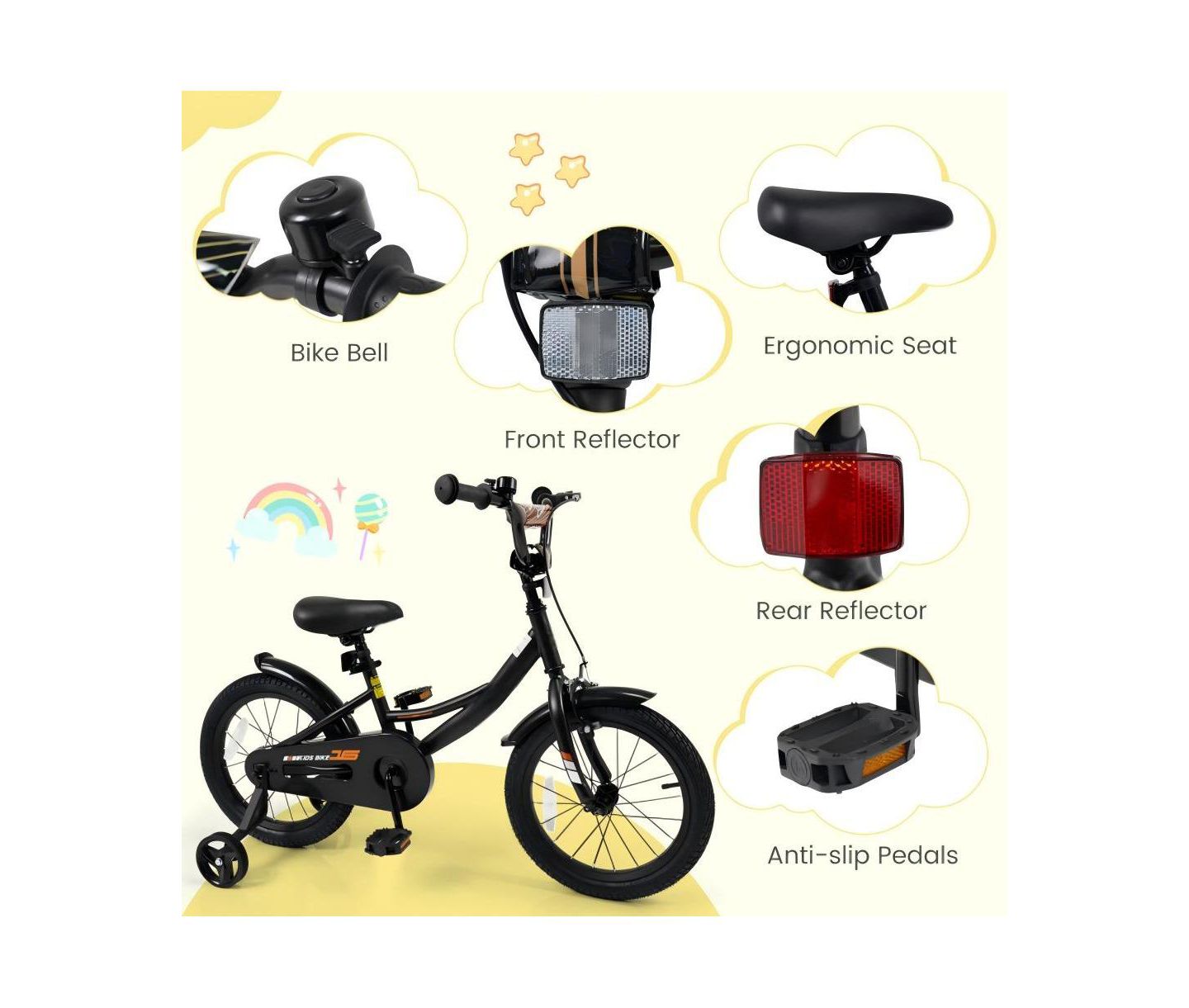 Детская игрушка HONGGE 16-Inch Metal Kids' Bike with Training Wheels and Coaster Brake, Ages 4-7, цвет: Чёрный — фото 6