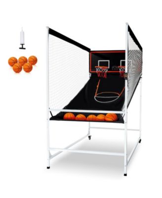 Arcade Cage Basketball Game, 2-Player Indoor Dual Shot with 5 Balls, 8 Game Modes, Electronic Scoreboard and Pump (Black & White
