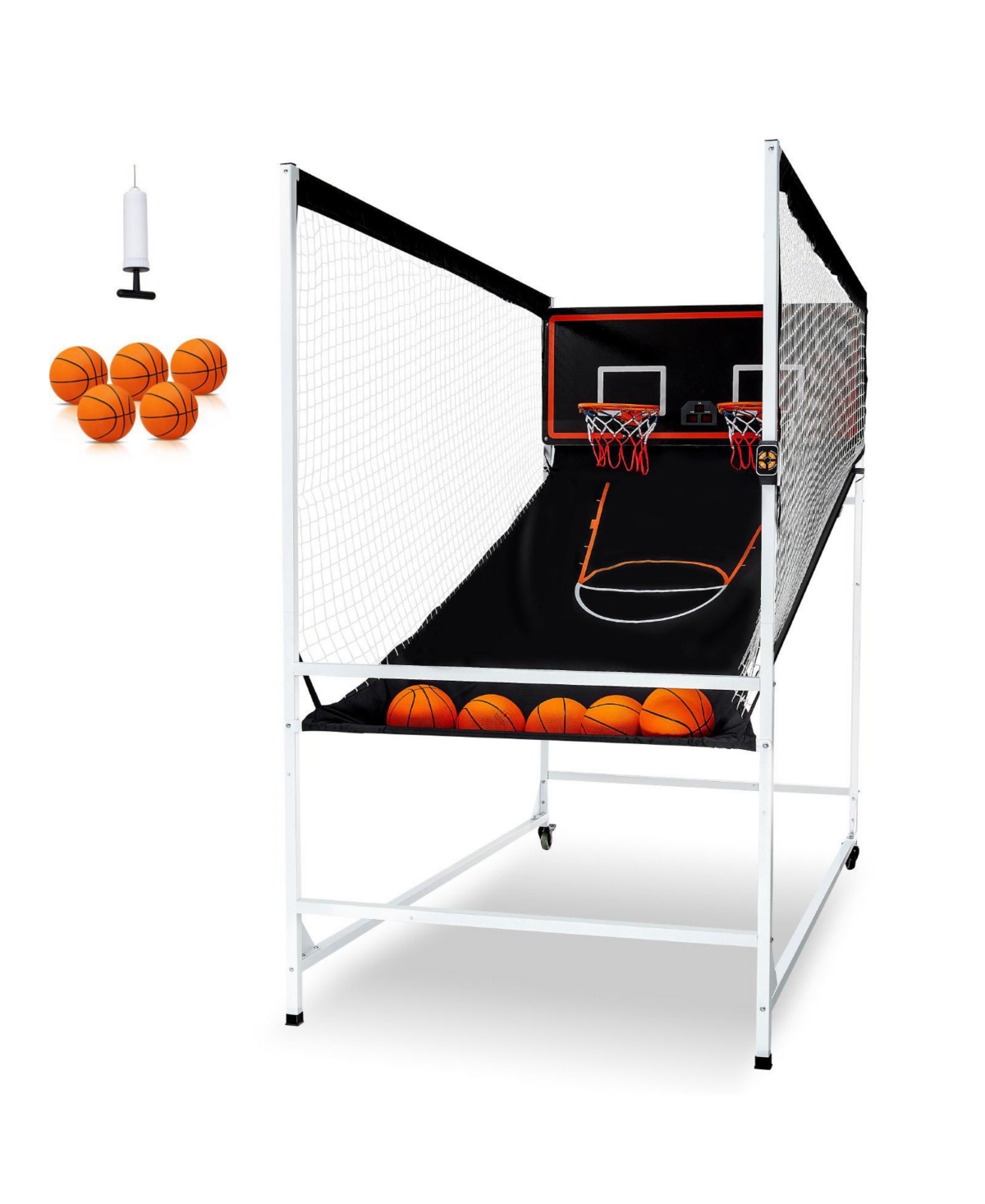 Mecale Arcade Cage Basketball Game, 2-Player Indoor Dual Shot with 5 Balls, 8 Game Modes, Electronic Scoreboard and Pump (Black & White