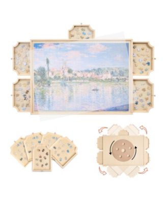 1000-Piece Rotating Puzzle Board with 5 Drawers and Cover, 29x21 in Portable Wooden Jigsaw Table for Adults
