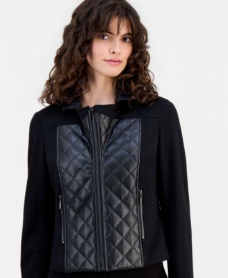 Petite Quilted-Front Moto Jacket 