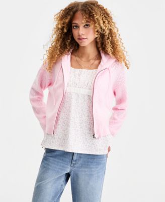 Juniors' Pointelle Sweater Hoodie