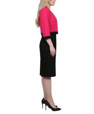 Petite 3/4 Sleeve 2 Piece Colorblocked Dress Set