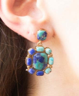 Duality Blue Lapis and Turquoise Golden Drop Earrings