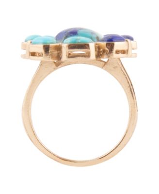 Duality Blue Lapis and Turquoise Golden Statement Ring