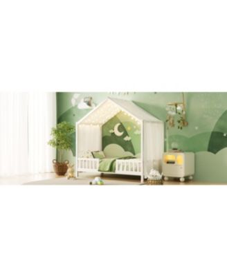 Streamdale Montessori Floor Bed with Canopy, Twin Bed Frame for Kids