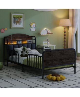 Streamdale Twin Metal Platform Bed Frame with Storage Headboard