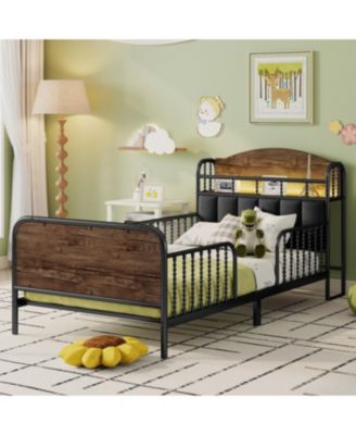 Streamdale Twin Metal Platform Bed Frame with Storage Headboard