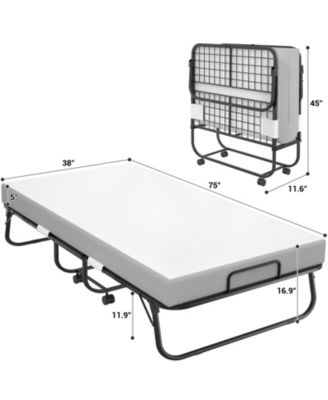 38" Twin Size Folding Bed with 4.5" Memory Form Mattress and Sturdy Metal Frame