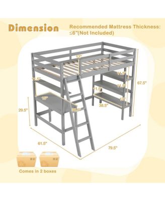 Twin Size Solid Wood Loft Bed w/ Desk & Bookshelves Ladder & Guardrails